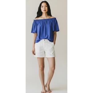 Jude Connally Off Shoulder Blue Top Sz S Stretch Travel Blouse